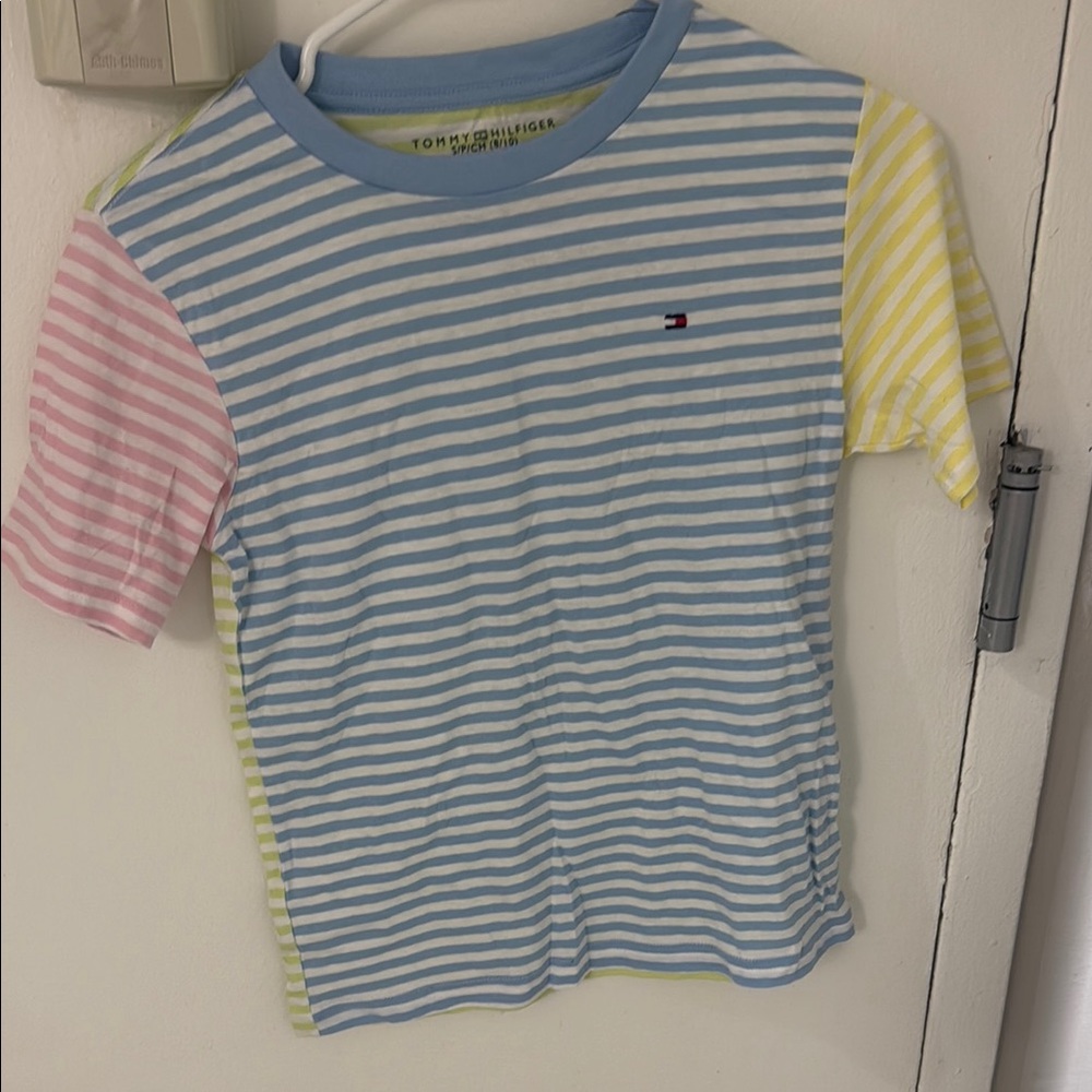 Tommy Hilfiger Blue and Pink Short Sleeve Tee